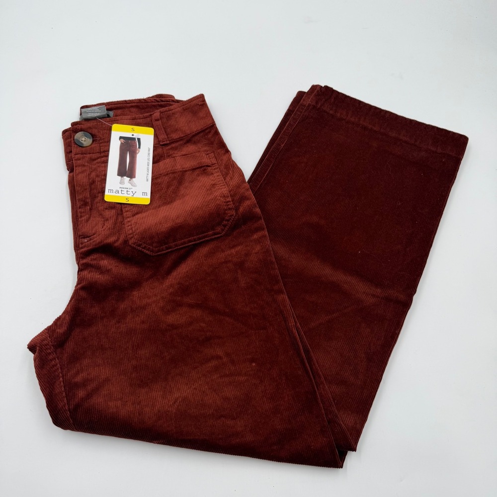 Matty M Womens High Rise Wide Leg Corduroy Pants Rust Brown Size Small NWT